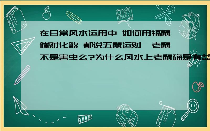 在日常风水运用中 如何用福鼠催财化煞 都说五鼠运财,老鼠不是害虫么?为什么风水上老鼠确是有益的?希望大师能解释一二,备上薄分,望解答