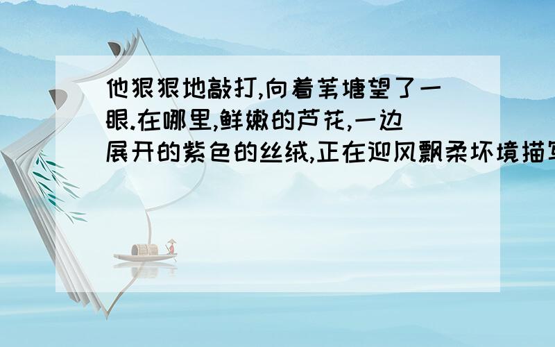 他狠狠地敲打,向着苇塘望了一眼.在哪里,鲜嫩的芦花,一边展开的紫色的丝绒,正在迎风飘柔坏境描写的作用