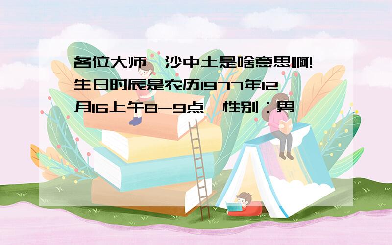 各位大师,沙中土是啥意思啊!生日时辰是农历1977年12月16上午8-9点,性别：男