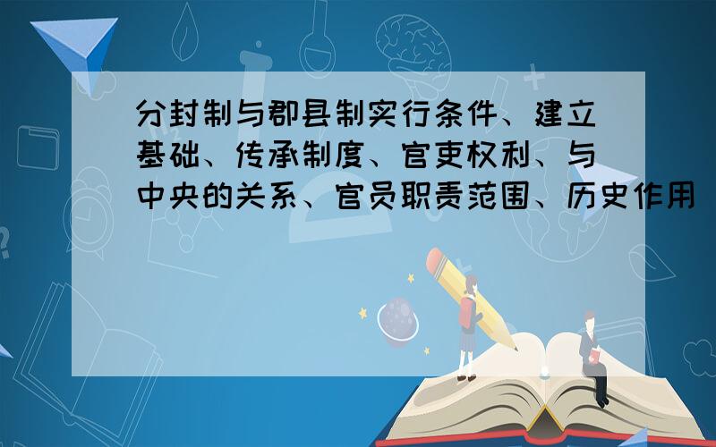 分封制与郡县制实行条件、建立基础、传承制度、官吏权利、与中央的关系、官员职责范围、历史作用