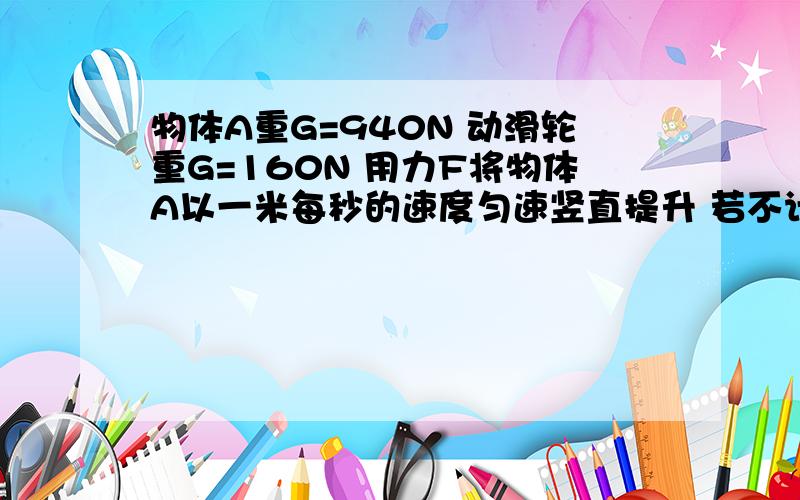 物体A重G=940N 动滑轮重G=160N 用力F将物体A以一米每秒的速度匀速竖直提升 若不计绳重和摩擦 拉力F的大小拉力F在10秒内所做的功是多少J