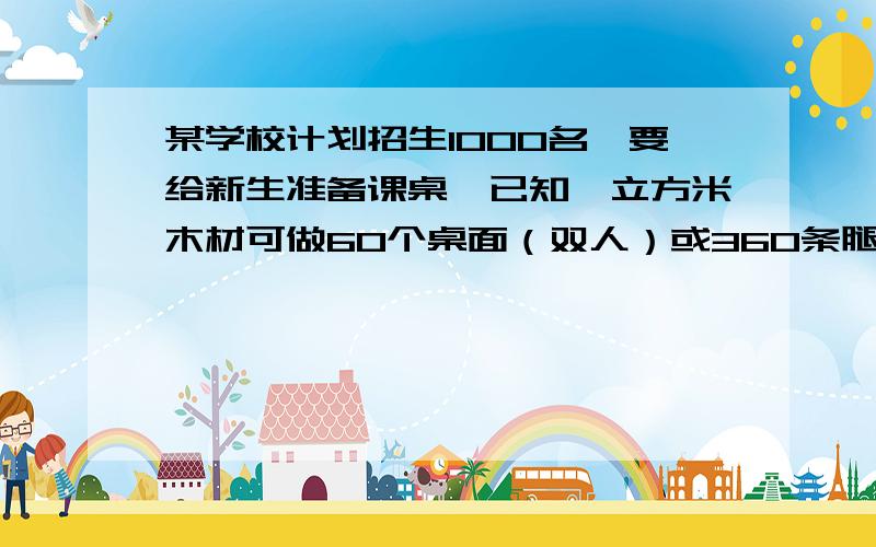 某学校计划招生1000名,要给新生准备课桌,已知一立方米木材可做60个桌面（双人）或360条腿（其他材料不计）现有20立方米木材,用来做桌面和桌腿,做出的课桌够用吗?（方程或方程组解答）