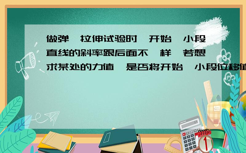 做弹簧拉伸试验时,开始一小段直线的斜率跟后面不一样,若想求某处的力值,是否将开始一小段位移值减去若想求拉伸到4mm处的力值,是直接读4mm处的力值,还是把前面那一段0.4mm的位移去掉,直