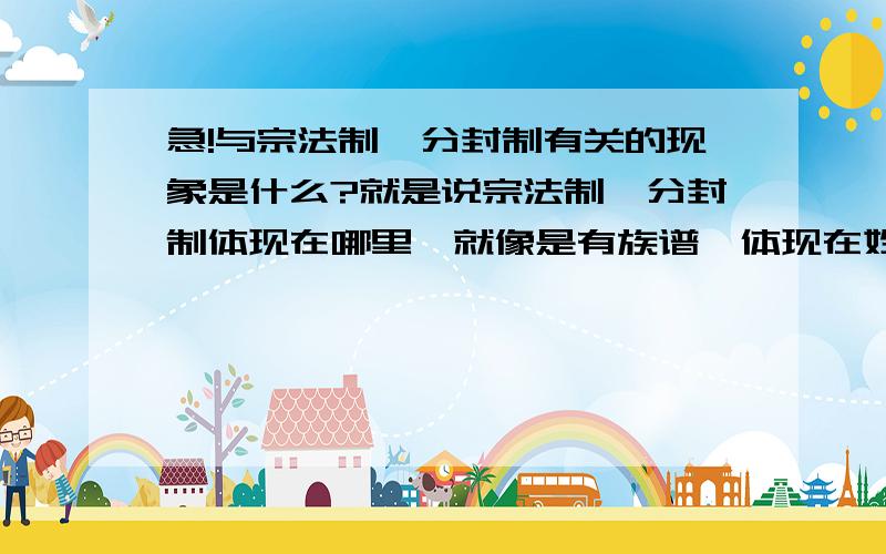 急!与宗法制、分封制有关的现象是什么?就是说宗法制、分封制体现在哪里,就像是有族谱、体现在姓氏之类的,能不能举一个其他例子?（悬赏另加）