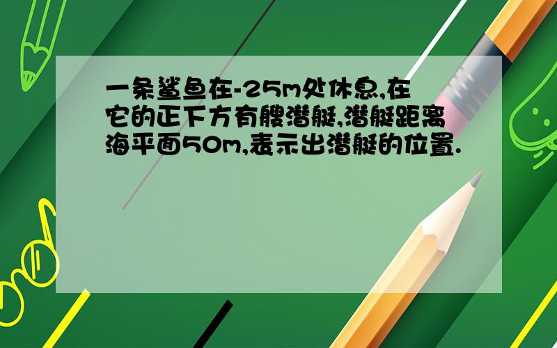 一条鲨鱼在-25m处休息,在它的正下方有艘潜艇,潜艇距离海平面50m,表示出潜艇的位置.