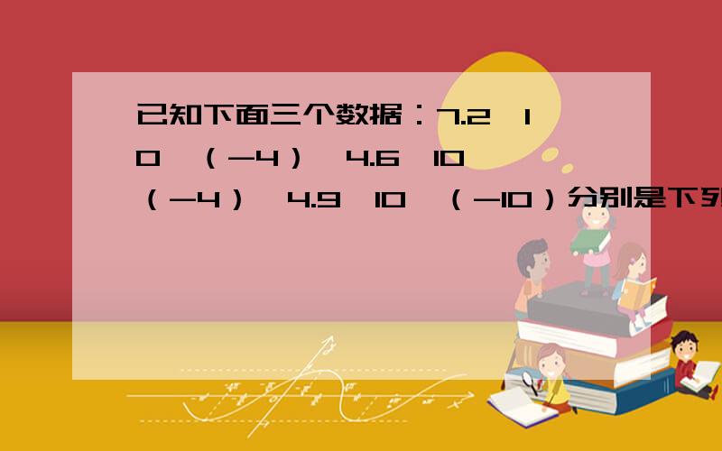 已知下面三个数据：7.2×10^（-4）、4.6×10^（-4）、4.9×10^（-10）分别是下列有关的三种酸的电离常数,若已知下列反应可以发生：NaCN + HNO2 = HCN + NaNO2NaCN + HF = HCN + NaFNaNO2 + HF = HNO2 + NaF由此可判