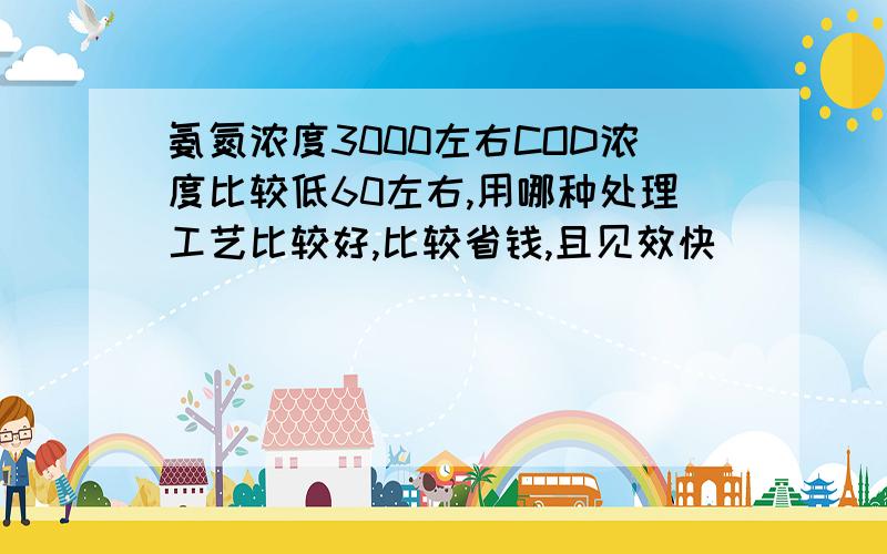 氨氮浓度3000左右COD浓度比较低60左右,用哪种处理工艺比较好,比较省钱,且见效快