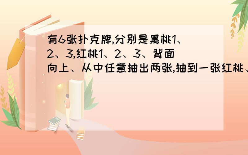 有6张扑克牌,分别是黑桃1、2、3,红桃1、2、3、背面向上、从中任意抽出两张,抽到一张红桃、一张黑桃的可