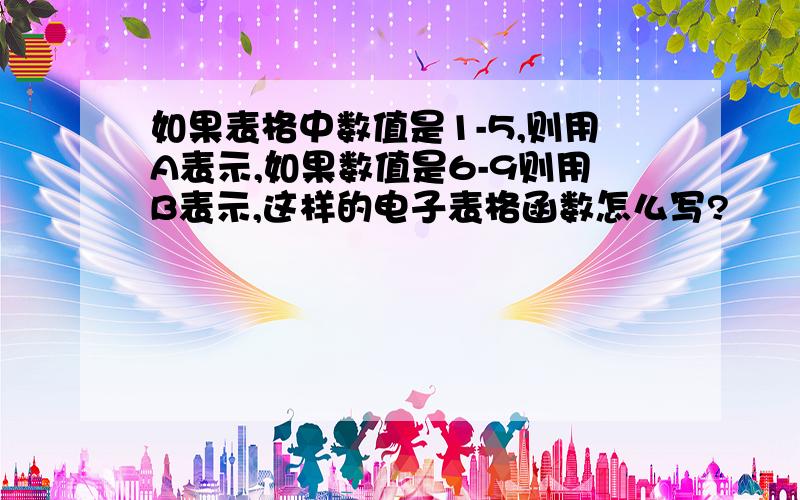 如果表格中数值是1-5,则用A表示,如果数值是6-9则用B表示,这样的电子表格函数怎么写?