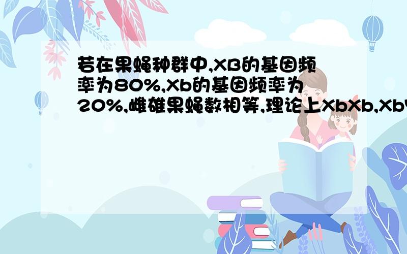 若在果蝇种群中,XB的基因频率为80%,Xb的基因频率为20%,雌雄果蝇数相等,理论上XbXb,XbY的基因频率依次如题,我比较笨,