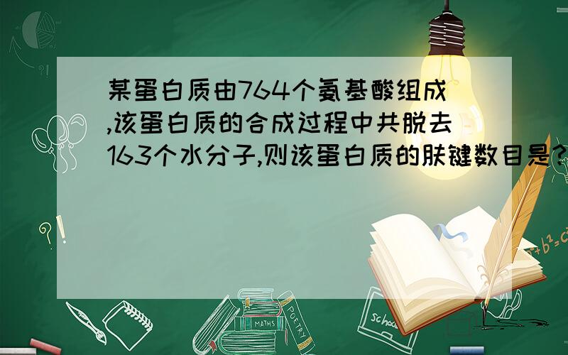 某蛋白质由764个氨基酸组成,该蛋白质的合成过程中共脱去163个水分子,则该蛋白质的肤键数目是?