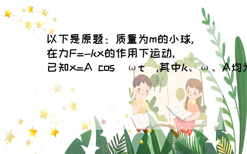 以下是原题：质量为m的小球,在力F=-kx的作用下运动,已知x=A cos(ωt),其中k、ω、A均为正常量,求在t=0到t=π/(2ω)时间内小球动量的增量.