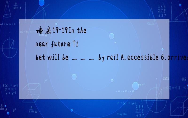 语法19-19In the near future Tibet will be ___ by rail A.accessible B.arrived C.got D.gone