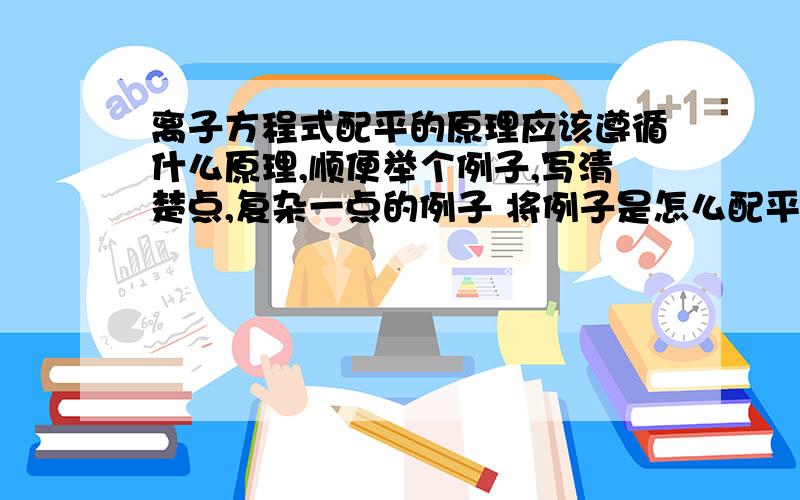 离子方程式配平的原理应该遵循什么原理,顺便举个例子,写清楚点,复杂一点的例子 将例子是怎么配平的过程写写