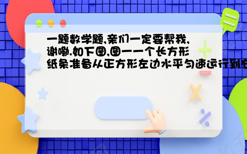 一题数学题,亲们一定要帮我,谢嘞.如下图,图一一个长方形纸条准备从正方形左边水平匀速运行到右边,每秒钟运行3厘米,图2是长方形运行过程中与正方形重叠面积的部分关系图.1.运行1秒后,重