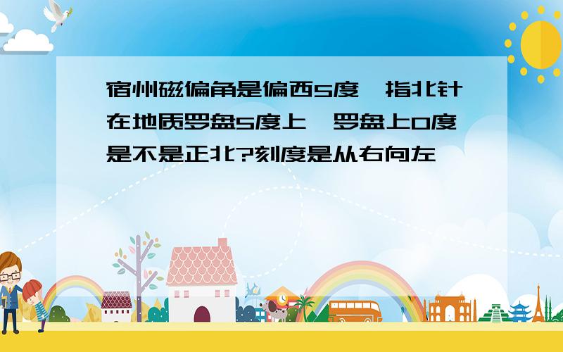 宿州磁偏角是偏西5度,指北针在地质罗盘5度上,罗盘上0度是不是正北?刻度是从右向左