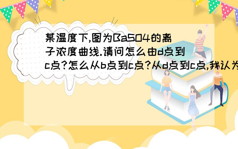 某温度下,图为BaSO4的离子浓度曲线.请问怎么由d点到c点?怎么从b点到c点?从d点到c点,我认为应该加氯化钡,来增加钡离子的浓度从而使溶液由不饱和变为饱和；或者通过减小温度使Ksp减小.对吗?