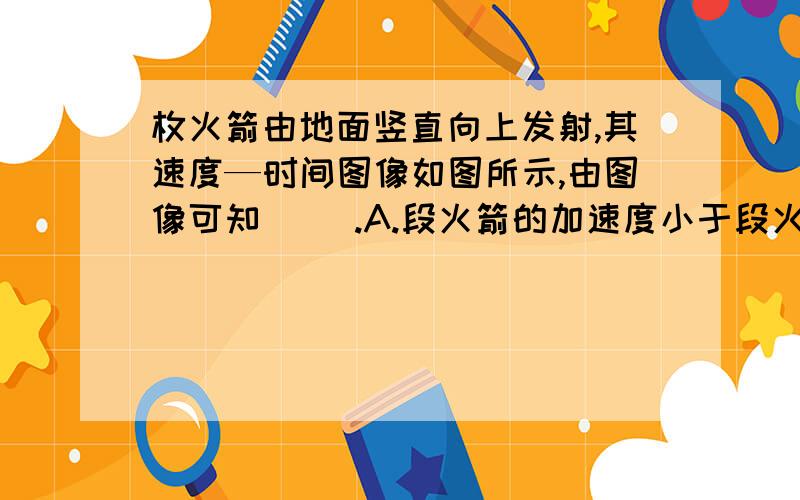 枚火箭由地面竖直向上发射,其速度—时间图像如图所示,由图像可知（ ）.A.段火箭的加速度小于段火箭的一枚火箭由地面竖直向上发射,其速度—时间图像如图所示,由图像可知（ ）.A.0-ta段火