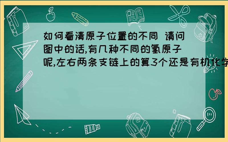 如何看清原子位置的不同 请问图中的话,有几种不同的氢原子呢,左右两条支链上的算3个还是有机化学 如何看清原子位置的不同  请问图中的话,有几种不同的氢原子呢,左右两条支链上的算3个