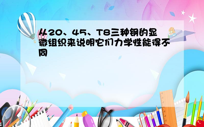 从20、45、T8三种钢的显微组织来说明它们力学性能得不同