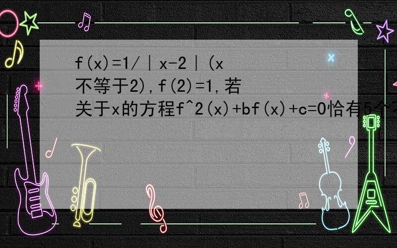 f(x)=1/｜x-2｜(x不等于2),f(2)=1,若关于x的方程f^2(x)+bf(x)+c=0恰有5个不同的实说的详细点f(x)=1/｜x-2｜(x不等于2),f(2)=1,若关于x的方程f^2(x)+bf(x)+c=0恰有5个不同的实根，f(x1+x2+x3+x4+x5)等于？刚才没在意