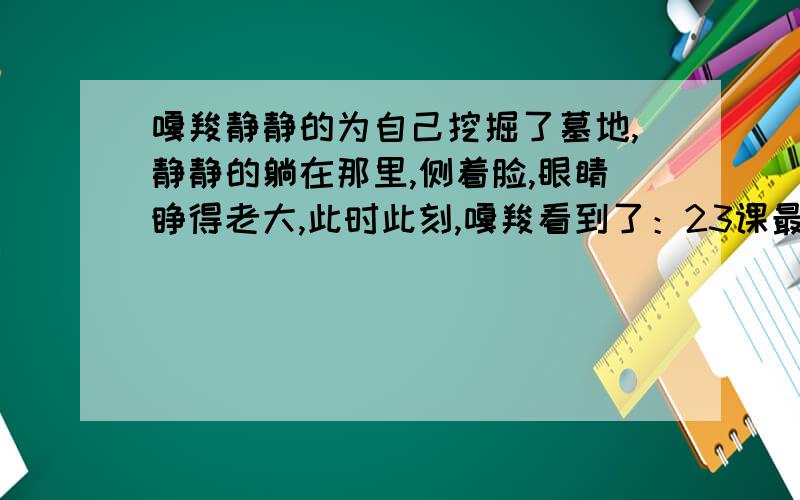 嘎羧静静的为自己挖掘了墓地,静静的躺在那里,侧着脸,眼睛睁得老大,此时此刻,嘎羧看到了：23课最后一头战象急