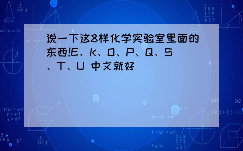 说一下这8样化学实验室里面的东西!E、K、O、P、Q、S、T、U 中文就好