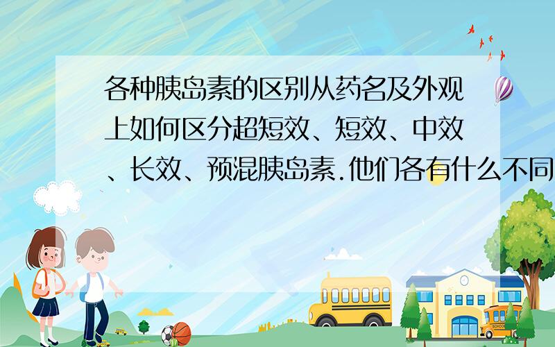 各种胰岛素的区别从药名及外观上如何区分超短效、短效、中效、长效、预混胰岛素.他们各有什么不同.