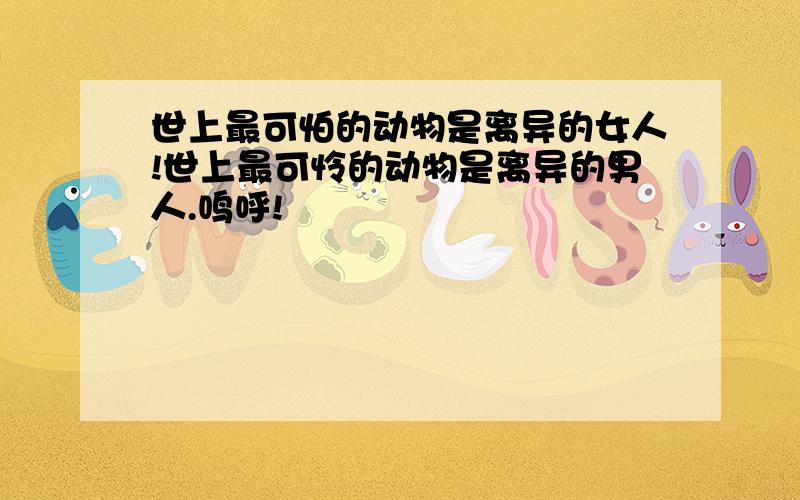 世上最可怕的动物是离异的女人!世上最可怜的动物是离异的男人.鸣呼!