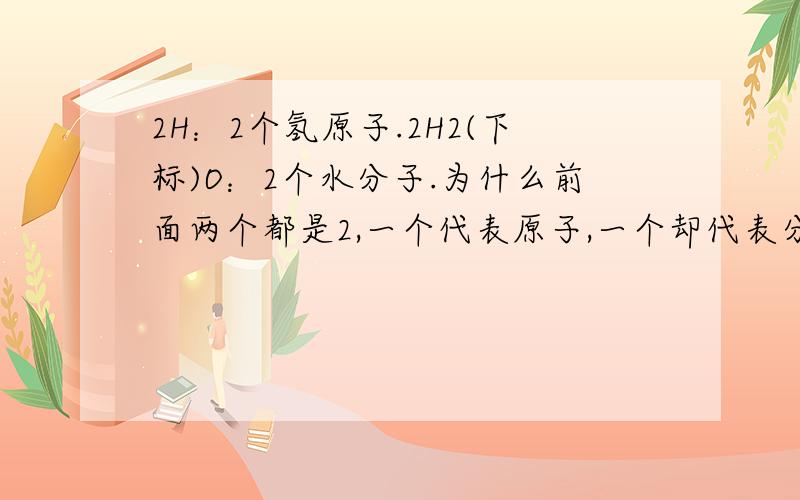 2H：2个氢原子.2H2(下标)O：2个水分子.为什么前面两个都是2,一个代表原子,一个却代表分子?