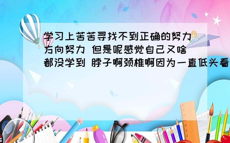 学习上苦苦寻找不到正确的努力方向努力 但是呢感觉自己又啥都没学到 脖子啊颈椎啊因为一直低头看书都搞出病了 别人是一努力就回报丰丰 我是比他们几百倍努力还是原地踏步甚至退步