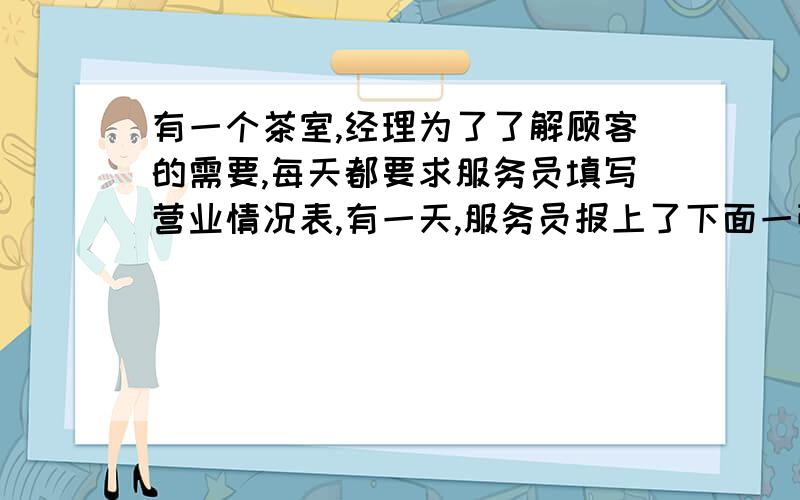 有一个茶室,经理为了了解顾客的需要,每天都要求服务员填写营业情况表,有一天,服务员报上了下面一张统计表：顾客总数：98人 喝茶人数：78人 喝咖啡人数：70人 既喝茶又喝咖啡人数：48人