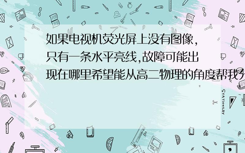 如果电视机荧光屏上没有图像,只有一条水平亮线,故障可能出现在哪里希望能从高二物理的角度帮我分析下,加分