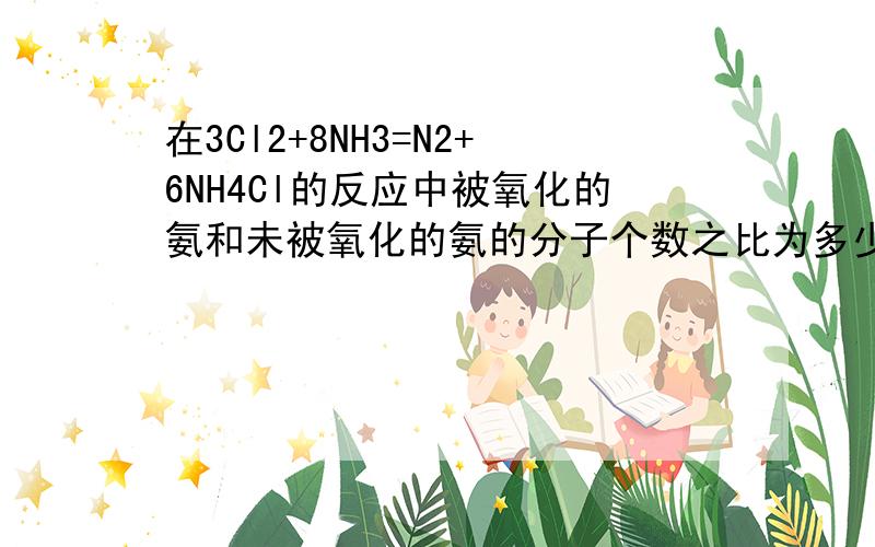 在3Cl2+8NH3=N2+6NH4Cl的反应中被氧化的氨和未被氧化的氨的分子个数之比为多少 怎么样才算被完全氧化掉呢