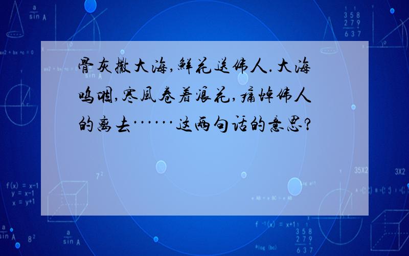 骨灰撒大海,鲜花送伟人.大海呜咽,寒风卷着浪花,痛悼伟人的离去······这两句话的意思?