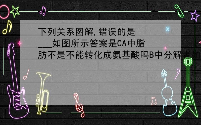 下列关系图解,错误的是______如图所示答案是CA中脂肪不是不能转化成氨基酸吗B中分解者如何指向消费者