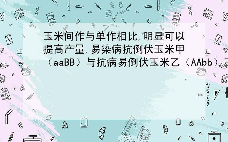 玉米间作与单作相比,明显可以提高产量.易染病抗倒伏玉米甲（aaBB）与抗病易倒伏玉米乙（AAbb）玉米间作与单作相比,可以明显提高产量.易染病抗倒伏玉米甲（aaBB）与抗病易倒伏玉米乙（AAb