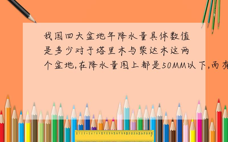 我国四大盆地年降水量具体数值是多少对于塔里木与柴达木这两个盆地,在降水量图上都是50MM以下,而有个地理题问哪个最少,请权威人士回答.