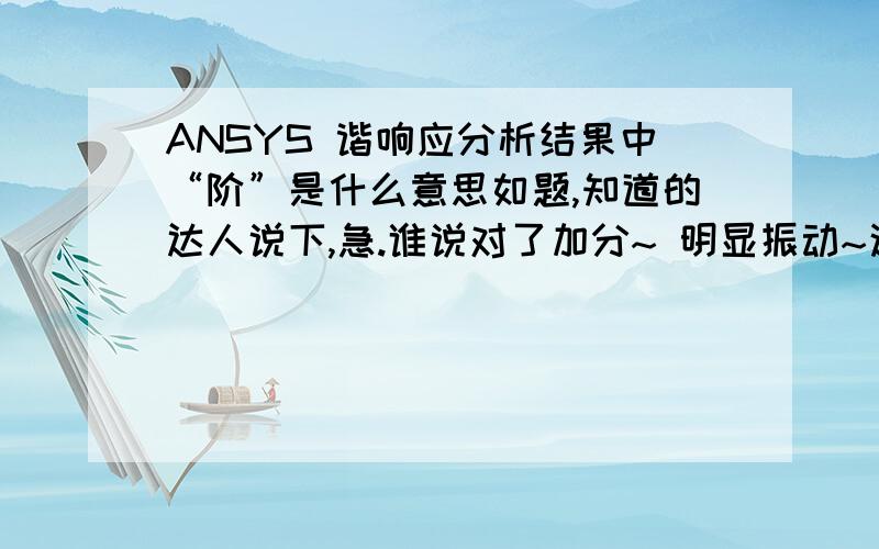 ANSYS 谐响应分析结果中“阶”是什么意思如题,知道的达人说下,急.谁说对了加分~ 明显振动~这个说的有点含糊~结果中还有对应的每阶视频~又是什么？