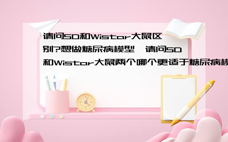 请问SD和Wistar大鼠区别?想做糖尿病模型,请问SD和Wistar大鼠两个哪个更适于糖尿病模型?两个主要的区别是什么?