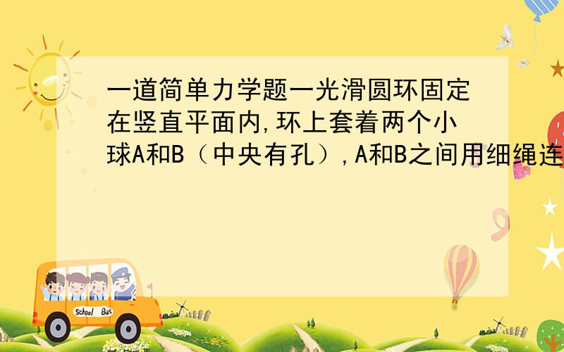 一道简单力学题一光滑圆环固定在竖直平面内,环上套着两个小球A和B（中央有孔）,A和B之间用细绳连接着,它们处于如图所示位置时恰好能保持静止状态.此情况下,B球与环中心O处于同一水平