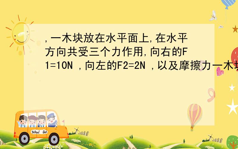 ,一木块放在水平面上,在水平方向共受三个力作用,向右的F1=10N ,向左的F2=2N ,以及摩擦力一木块放在水平面上,在水平方向共受三个力作用,F1=10N ,F2=2N ,以及摩擦f ,木块静止,撤去F2后,有关下列现