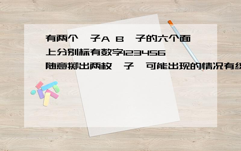 有两个骰子A B骰子的六个面上分别标有数字123456 随意掷出两枚骰子,可能出现的情况有练习册填表.