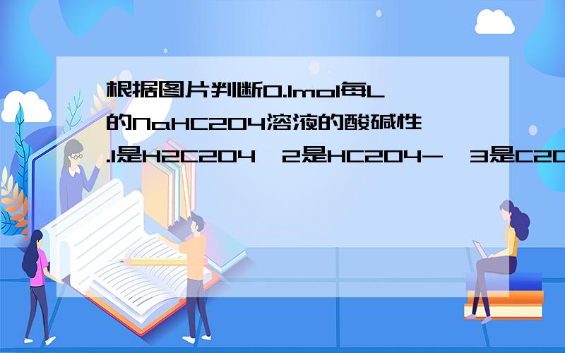 根据图片判断0.1mol每L的NaHC2O4溶液的酸碱性.1是H2C2O4,2是HC2O4-,3是C2O42-