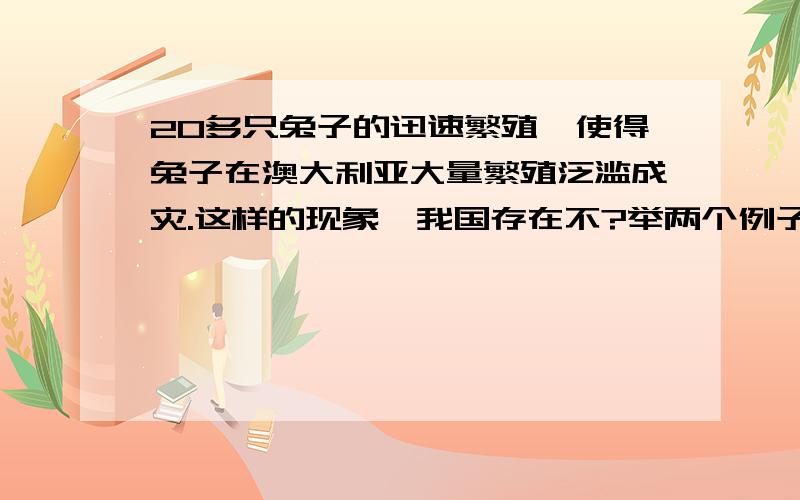 20多只兔子的迅速繁殖,使得兔子在澳大利亚大量繁殖泛滥成灾.这样的现象,我国存在不?举两个例子有谁可以帮帮我,我查了很久都...