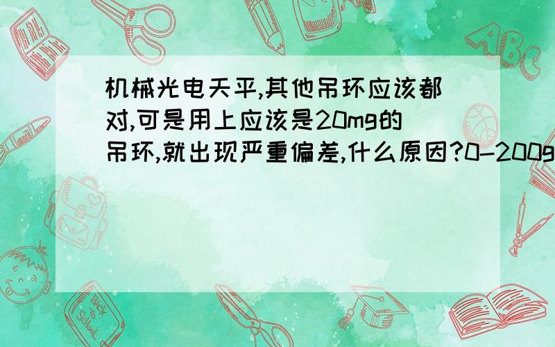 机械光电天平,其他吊环应该都对,可是用上应该是20mg的吊环,就出现严重偏差,什么原因?0-200g,分度为0.1mg的万分之一机械光电天平