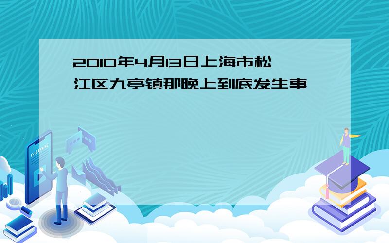 2010年4月13日上海市松江区九亭镇那晚上到底发生事,