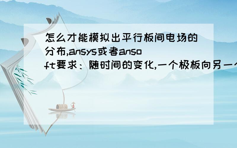 怎么才能模拟出平行板间电场的分布,ansys或者ansoft要求：随时间的变化,一个极板向另一个极板运动,可以动画表现出这一运动过程下,极板间电场的分布有意者 可以+Q 342212043