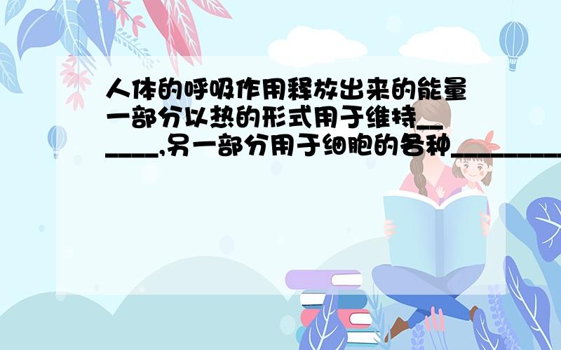 人体的呼吸作用释放出来的能量一部分以热的形式用于维持______,另一部分用于细胞的各种_________.