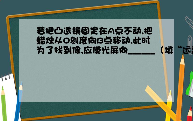 若把凸透镜固定在A点不动,把蜡烛从0刻度向B点移动,此时为了找到像,应使光屏向______（填“远离透镜”或“接近透镜”）方向移动,光屏上像的大小变化情况是（）A.逐渐增大B.逐渐减小C.不变